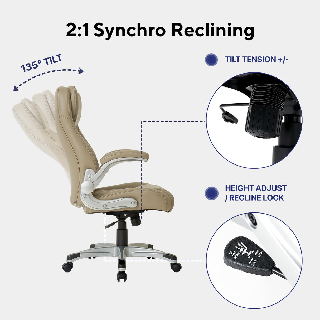 Ergonomic Office Chair Premium Microfiber Leather Adjustable Lumbar Support, Home