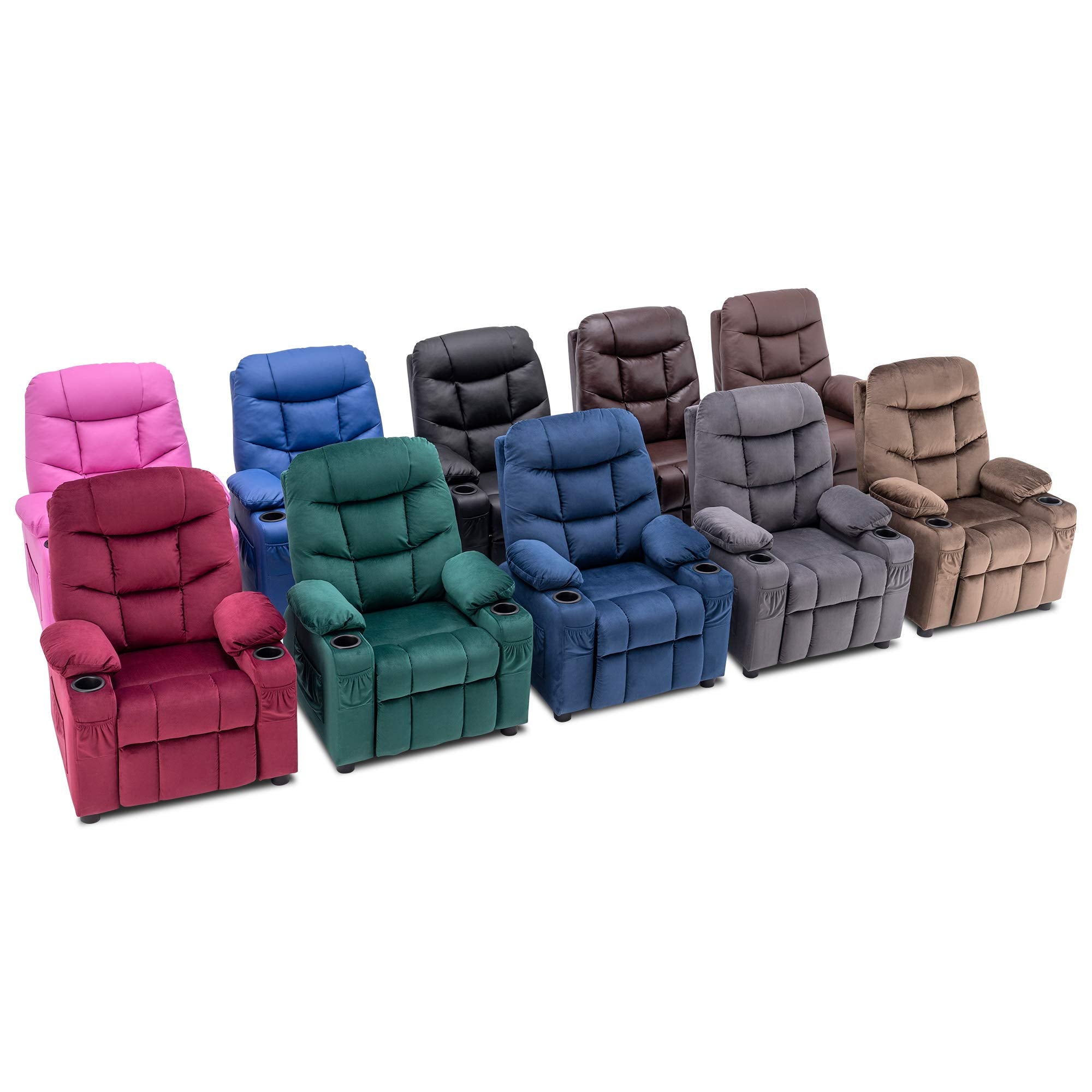 Big Kids Recliner Chair with Cup Holders for Boys and Girls Room, 2 Side Pockets