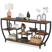 70.9 Inch Long Sofa Table with Shelves, Rustic Console Table with Storage