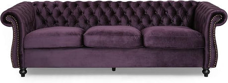 Tufted Microfiber Sofa with Scroll Arms, Black