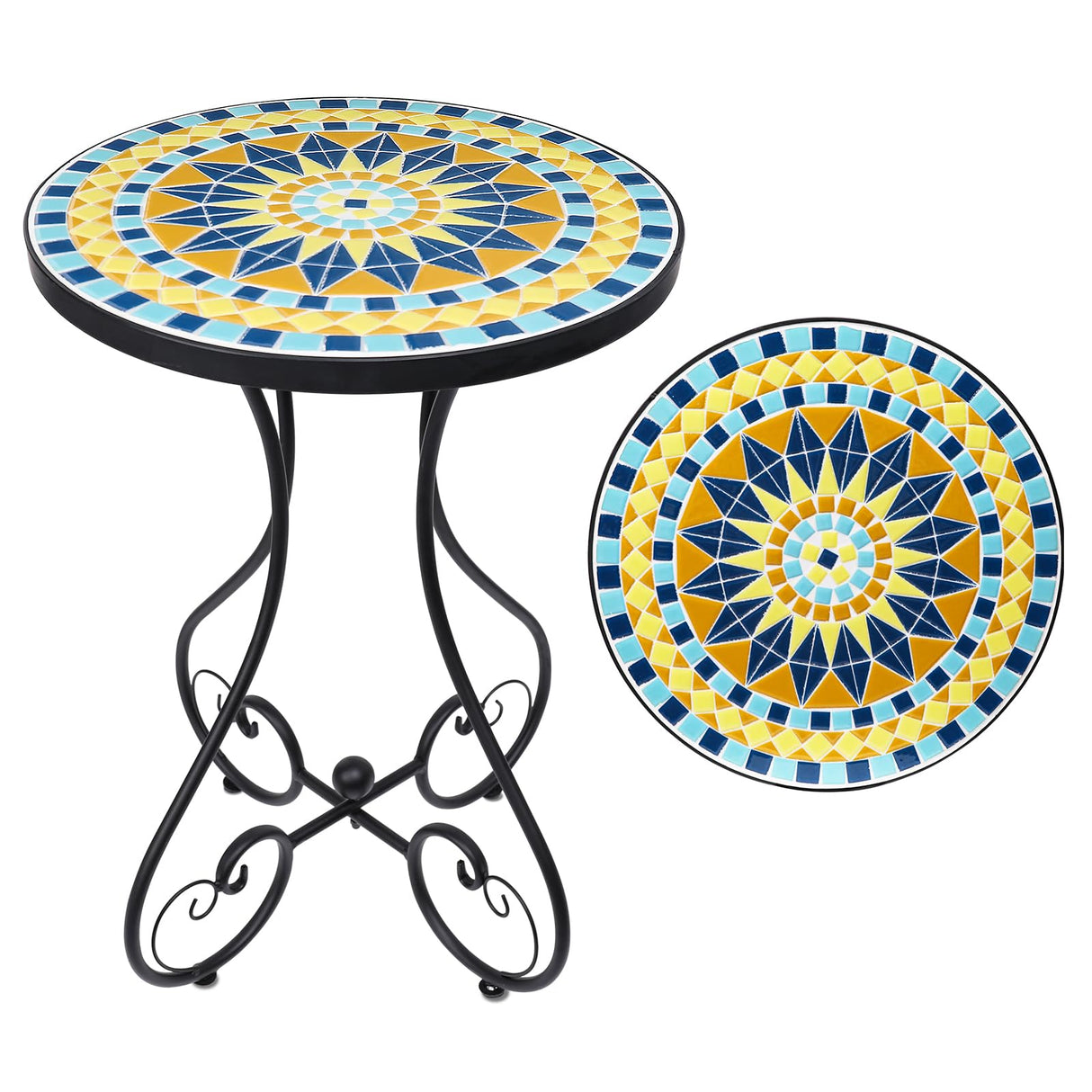 Outdoor Side Table Mosaic Patio Table Accent Tables Mosaic Tile Top Metal Frame Small