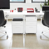 Mobile Mini Sittable Stow Rolling File Cabinet - White with Dark Gray Seat Cushion