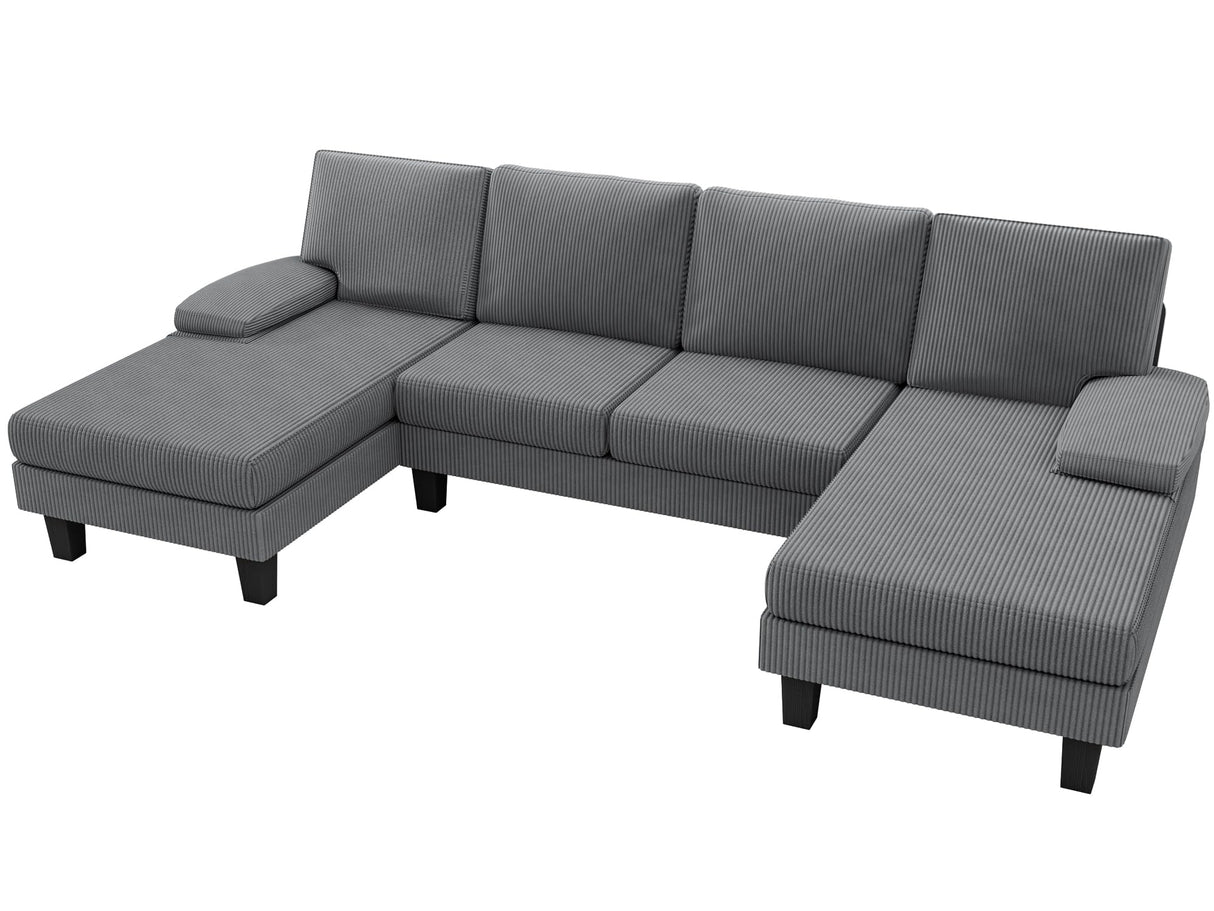 YESHOMY Sofa 110” Corduroy Sectional Comfy Couches for Living Room, Modern Deep Removable Back and Seat Cushions, 4 Seater Fluffy Sleeper with Soft Armrest, Gray