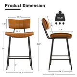 Brown Counter Height Bar Stools Set of 4, Modern Faux Leather Bar Stools