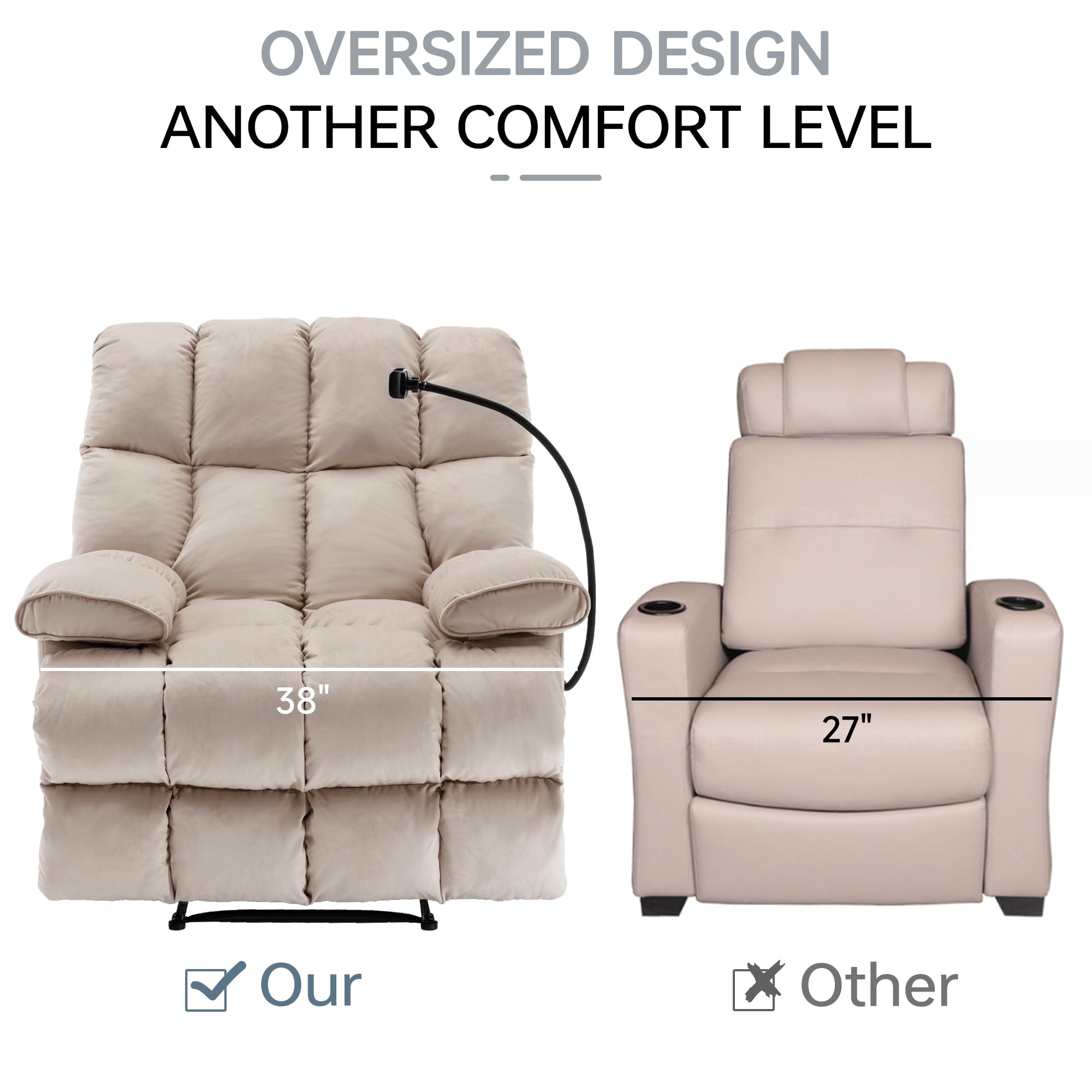 MaxiPlush Oversized Velvet Recliner Chair – Big & Tall Manual Recliner