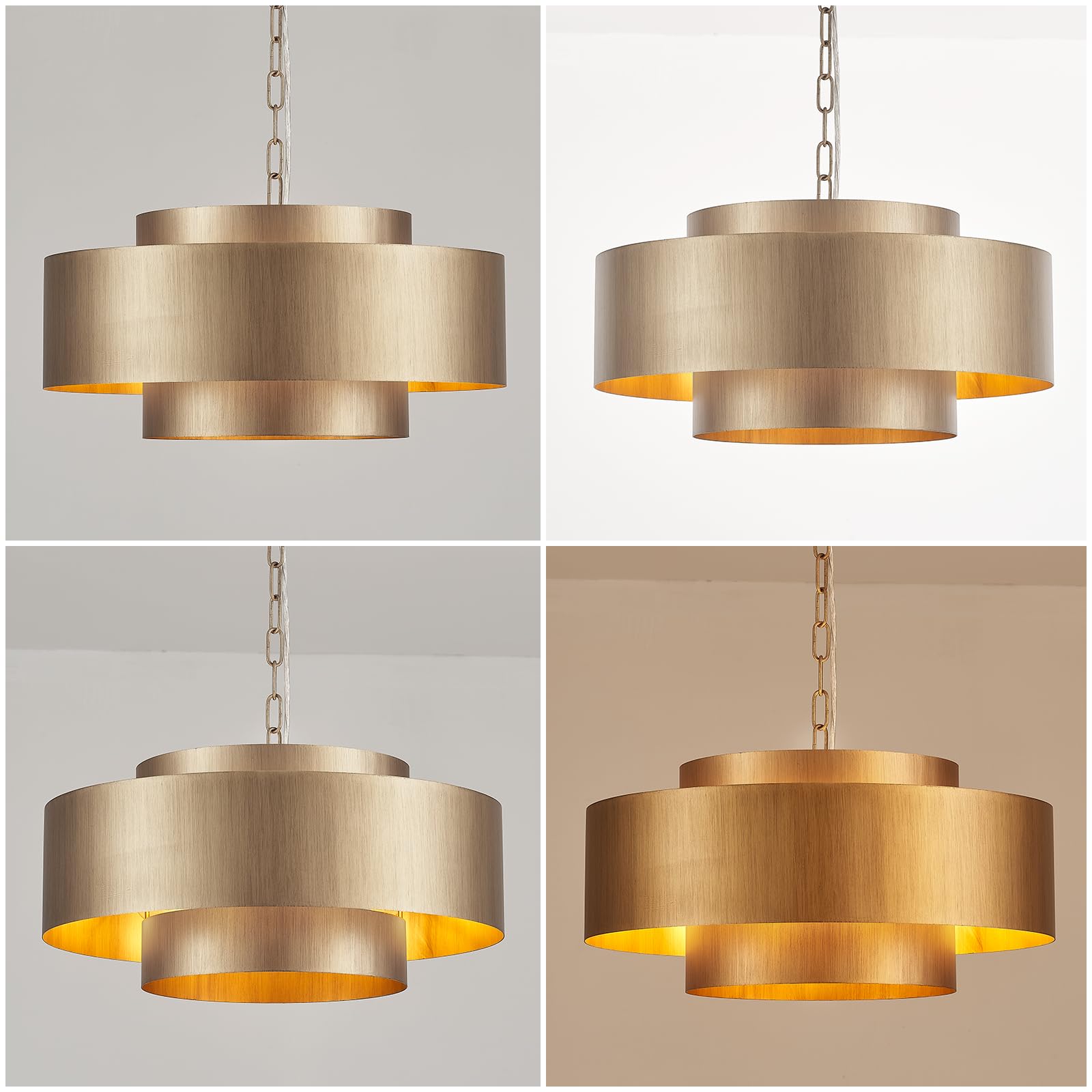 20” Brushed Brass Modern Chandelier Classic 3 Round Metal Pendant Light
