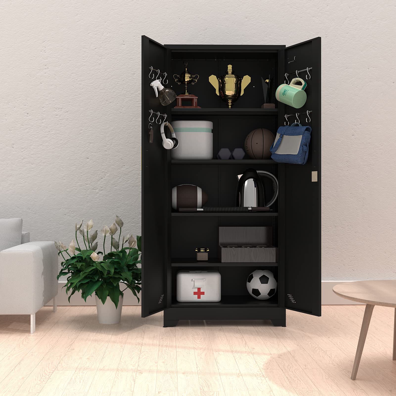 Storage Cabinet with Locking Doors and 4 Shelves Tall Lockable Cabinet with Keys Steel