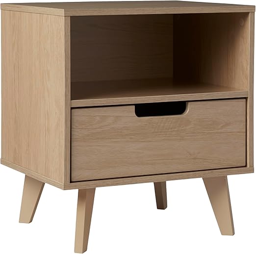 Raelyn Mid-Century Modern 1-Drawer Nightstand, 20 Inch, Black