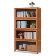 Bamboo 4-Tier Display Case Bookcase with Clear Acrylic Flip-Up Doors