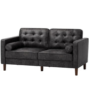 67" Faux Leather 2-Seat Sofa with 2 Bolster Pillows, Tufted Loveseat