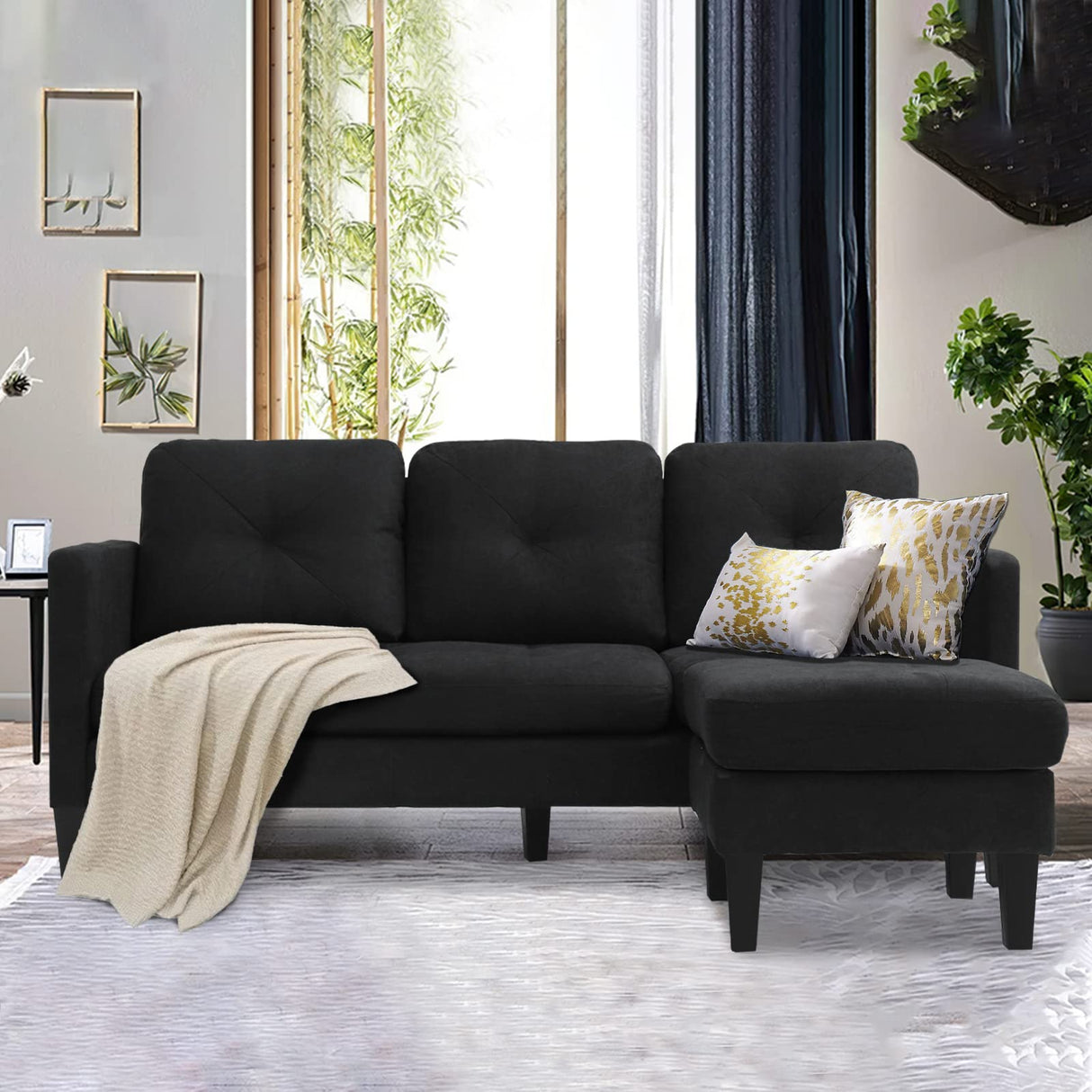 Sectional Sofa Couch, L-Shaped Couch with Modern Linen Fabric for Small