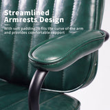 Mid-Century Green Leather Office Chair with Wheels and Arms