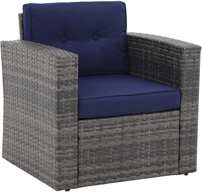 Outdoor Wicker Loveseat Patio Furniture, Rattan Corner Sofa Chair with Beige Cushions