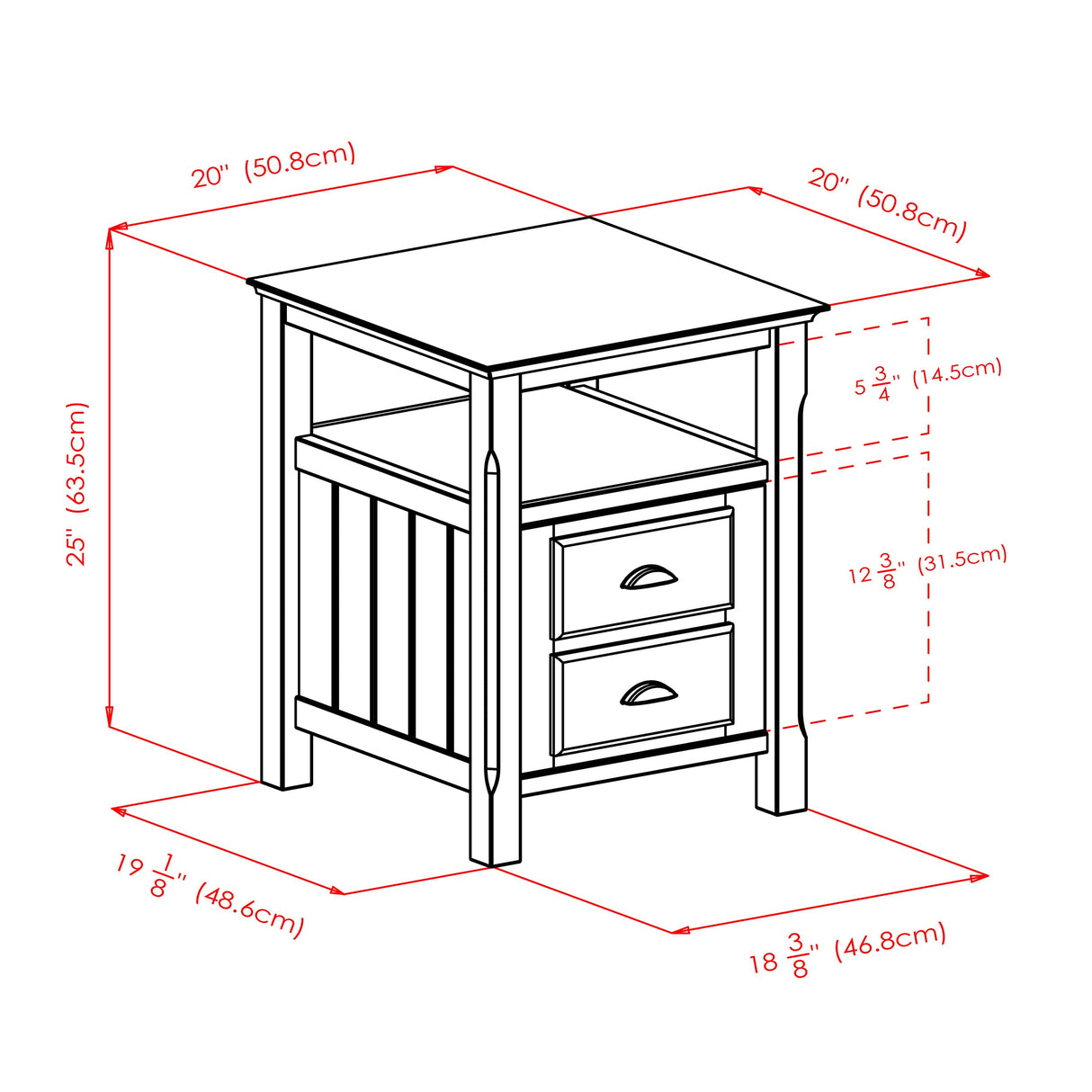 Winsome Solid Wood 2 Drawer Timber Night Stand Black Finish