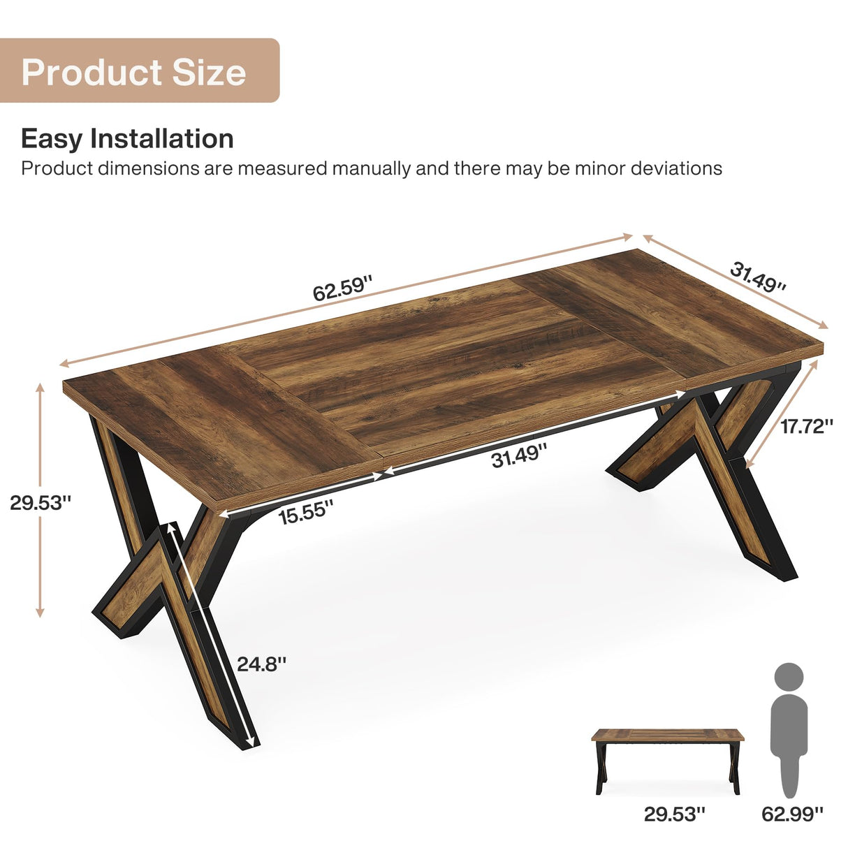 63 Inches Large Office Desk, Modern Executive Computer Desk