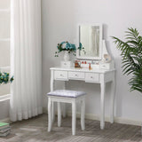 Vanity Set with Mirror & Cushioned Stool Dressing Table Vanity Makeup Table 5 Drawers 2e Organizers White FST01W