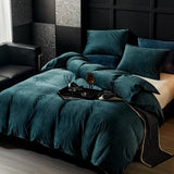 Peacock Blue Velvet Duvet Cover King Size Flannel Duvet Cover BeddingSets