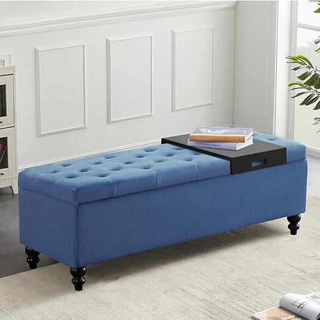 Storage Ottoman 50.2 Inches Upholstered Fabric Storage Ottoman Bench