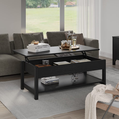 Lift Top Coffee Table with Hidden Compartment & Open Storage Shelf