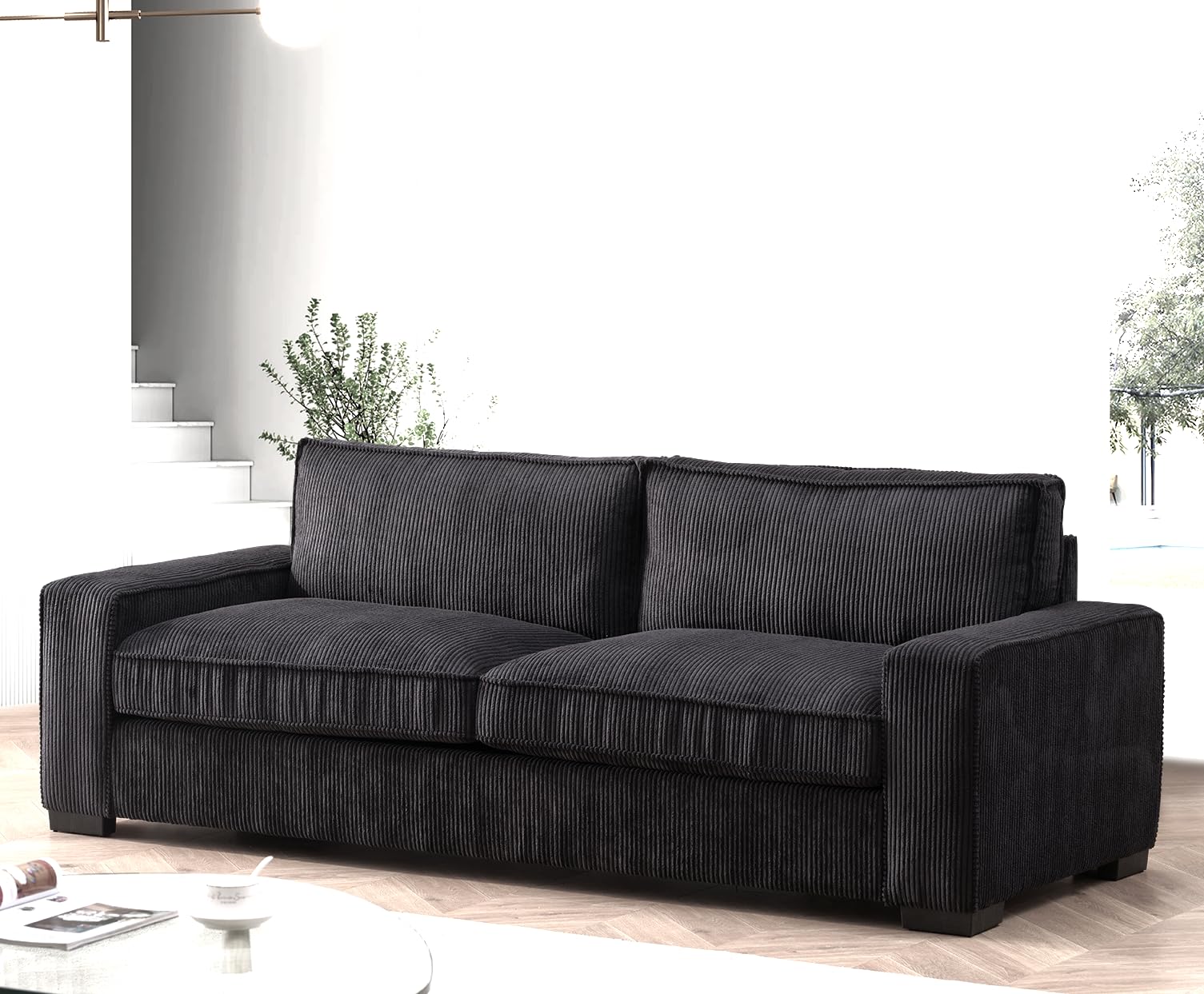 Luxe Living Room Sofa with Soft Corduroy Upholstery, Streamlined Design