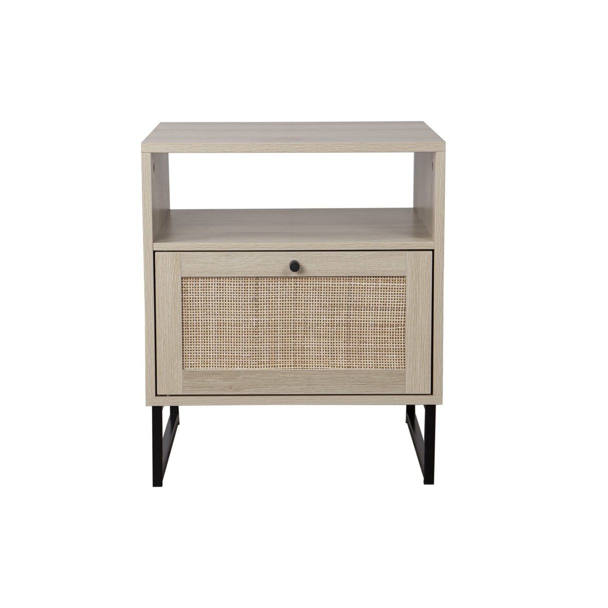 Mina Rattan Wood End Side Accent Table Nightstand with Storage for Living Room