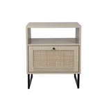 Mina Rattan Wood End Side Accent Table Nightstand with Storage for Living Room