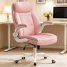 Pink Leather Office Chair with Lumbar Support & Flip-Up Armrests