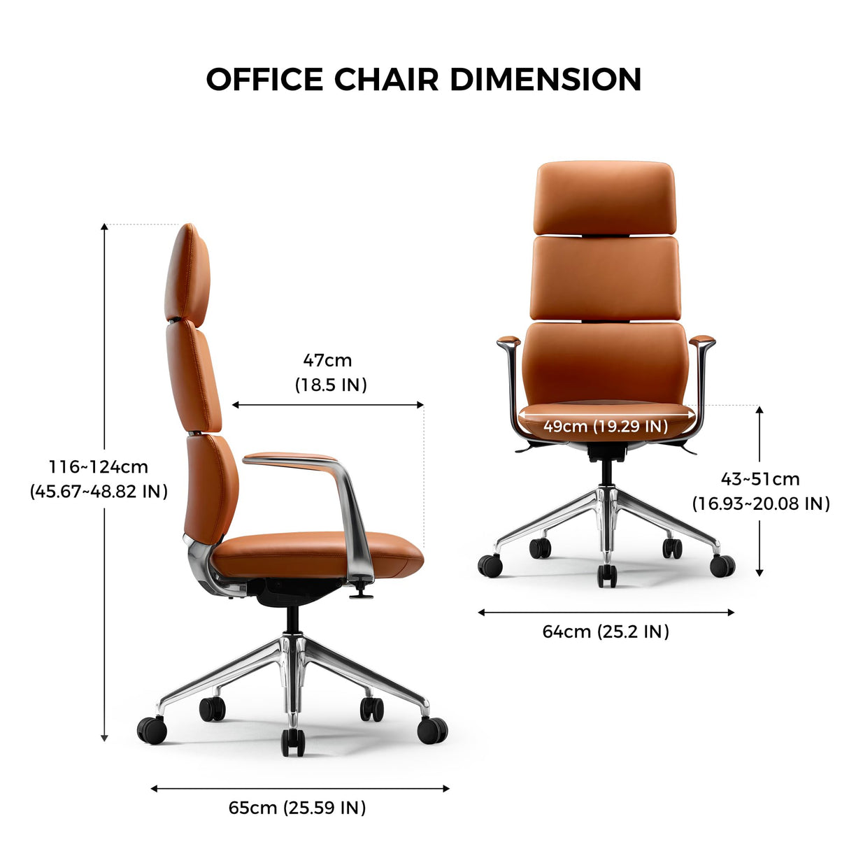Executive Leather Office Chair - High Back Ergonomic Swivel Chair with Headrest