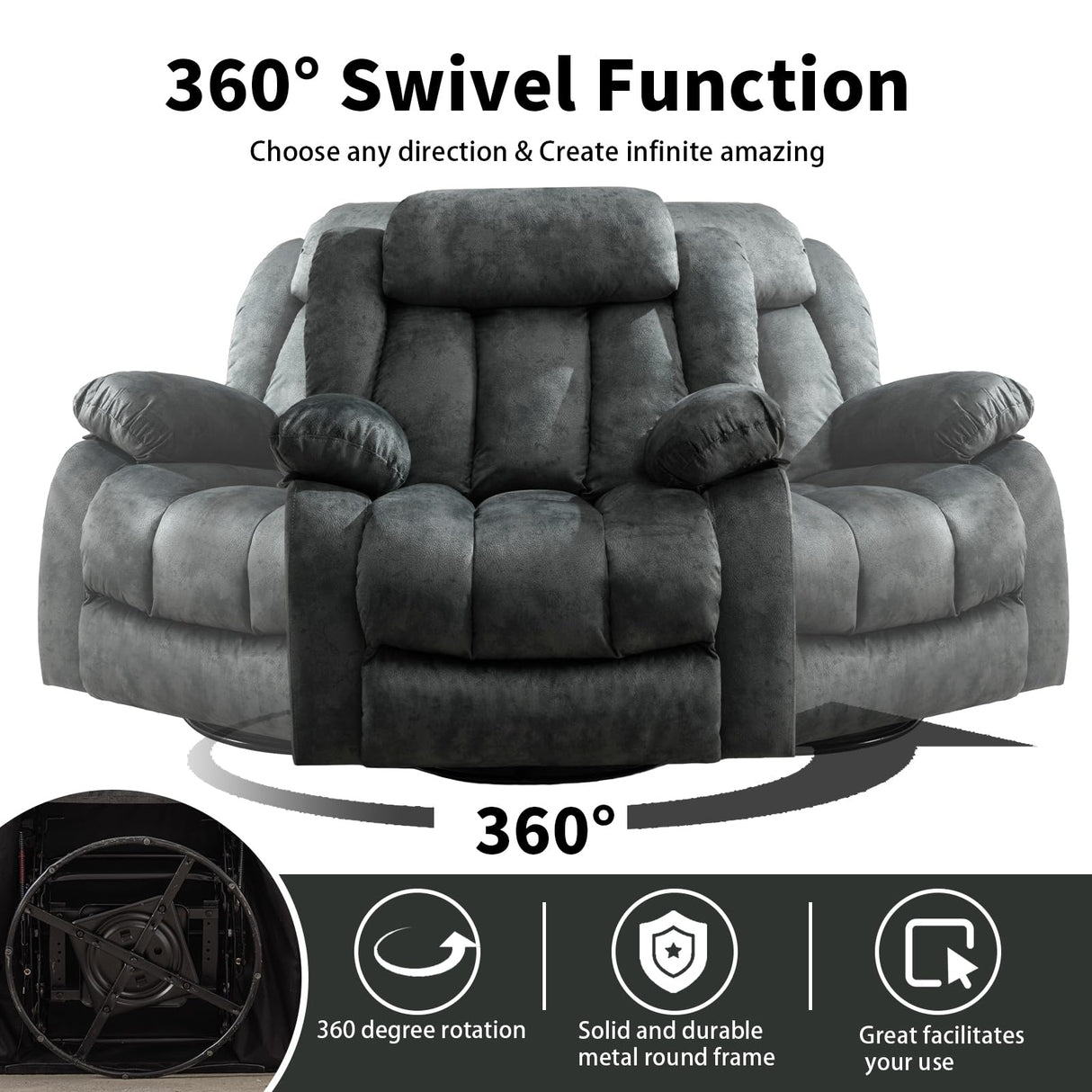 Massage Swivel Rocker Recliner Chair with Heat and Vibration, 360 Degree Swivel Manual