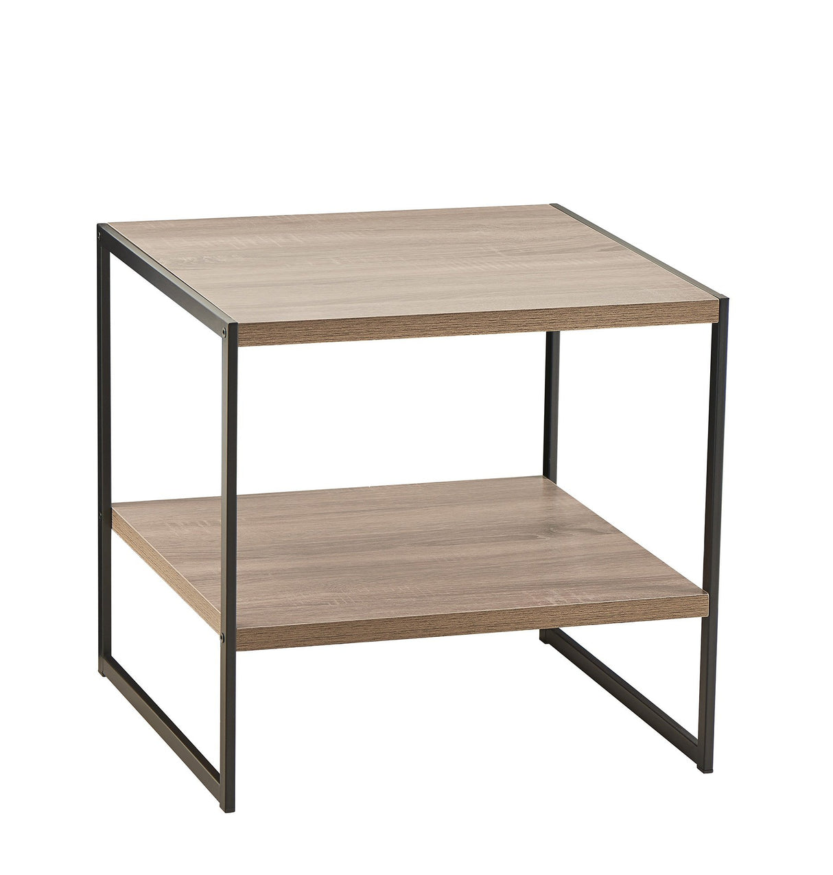 1314 2-Tier Square Wood Side Table with Storage Shelf, Gray