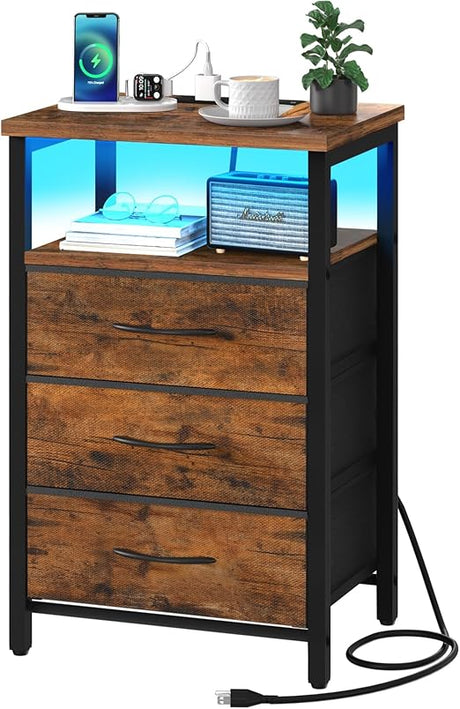 Night Stand with Charging Station, 16 Colors LED Nightstand