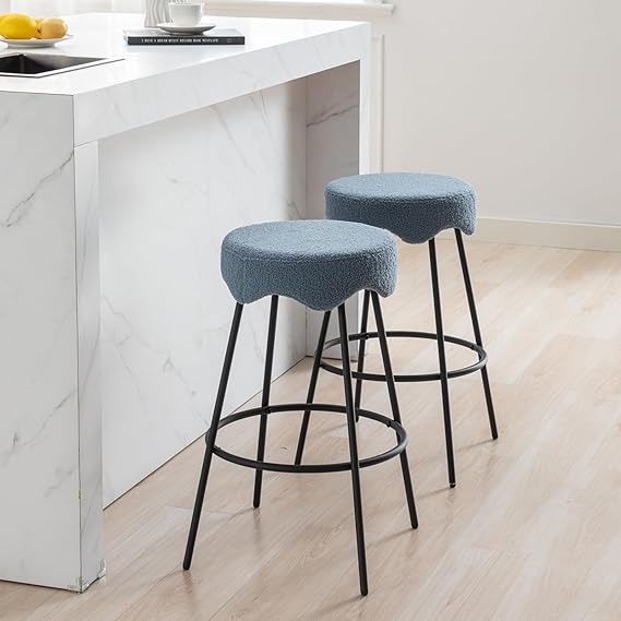 Counter Height Bar Stools Set of 2, Modern Backless Upholstered Bar Stools