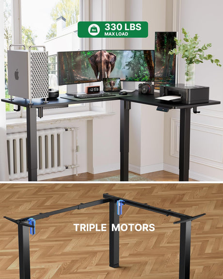 Standing Desk Adjustable Height with 4-in 1 Electical Outlet, L Shaped Electric Standing