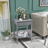 Nightstand Wooden 2-Tier Couch Sofa Side Table with Drawer, Storage Shelf