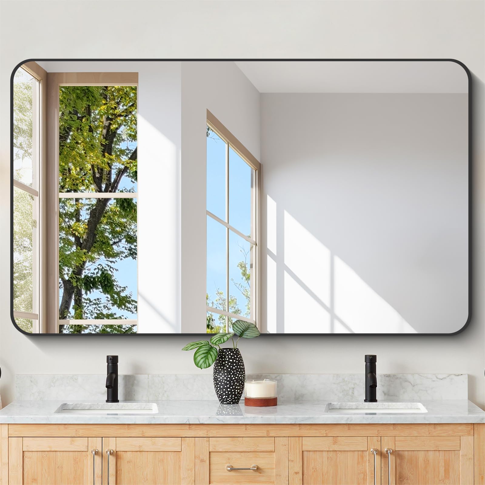 Bathroom Mirror,  Large Rectangle Mirror, Black Metal Framed