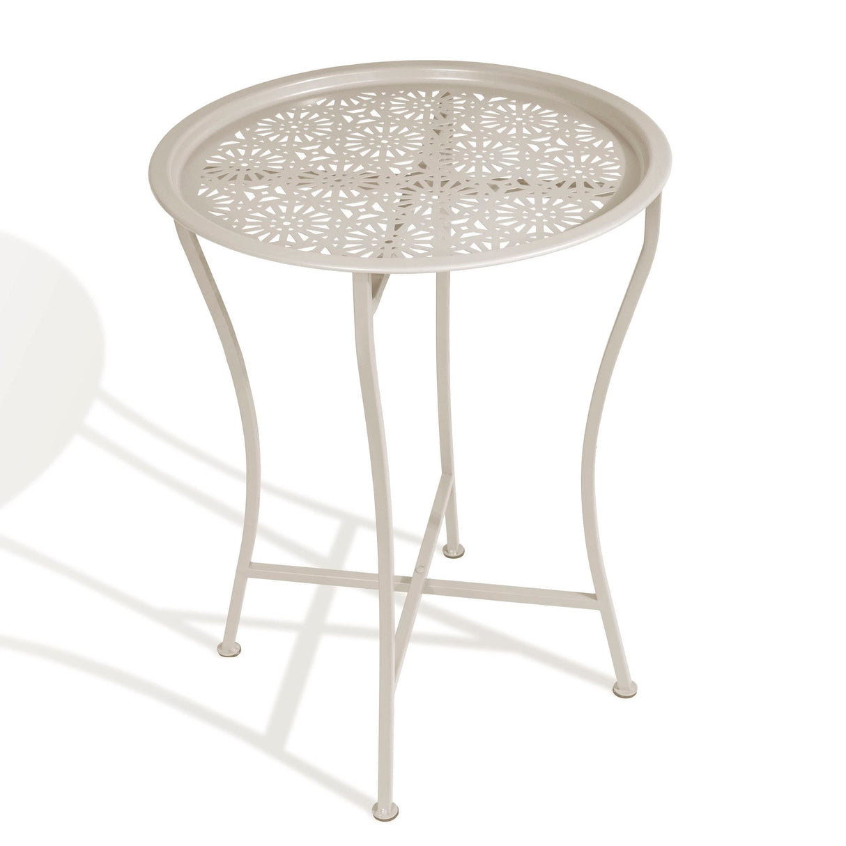 Atlantic Daisy Tray Table, Heavy - Duty Metal Construction, UV - Coated for Outdoor Use, Foldable Stand with Removable Daisy Pattern Top Tray, PN 82050198 in Stone - Bircata