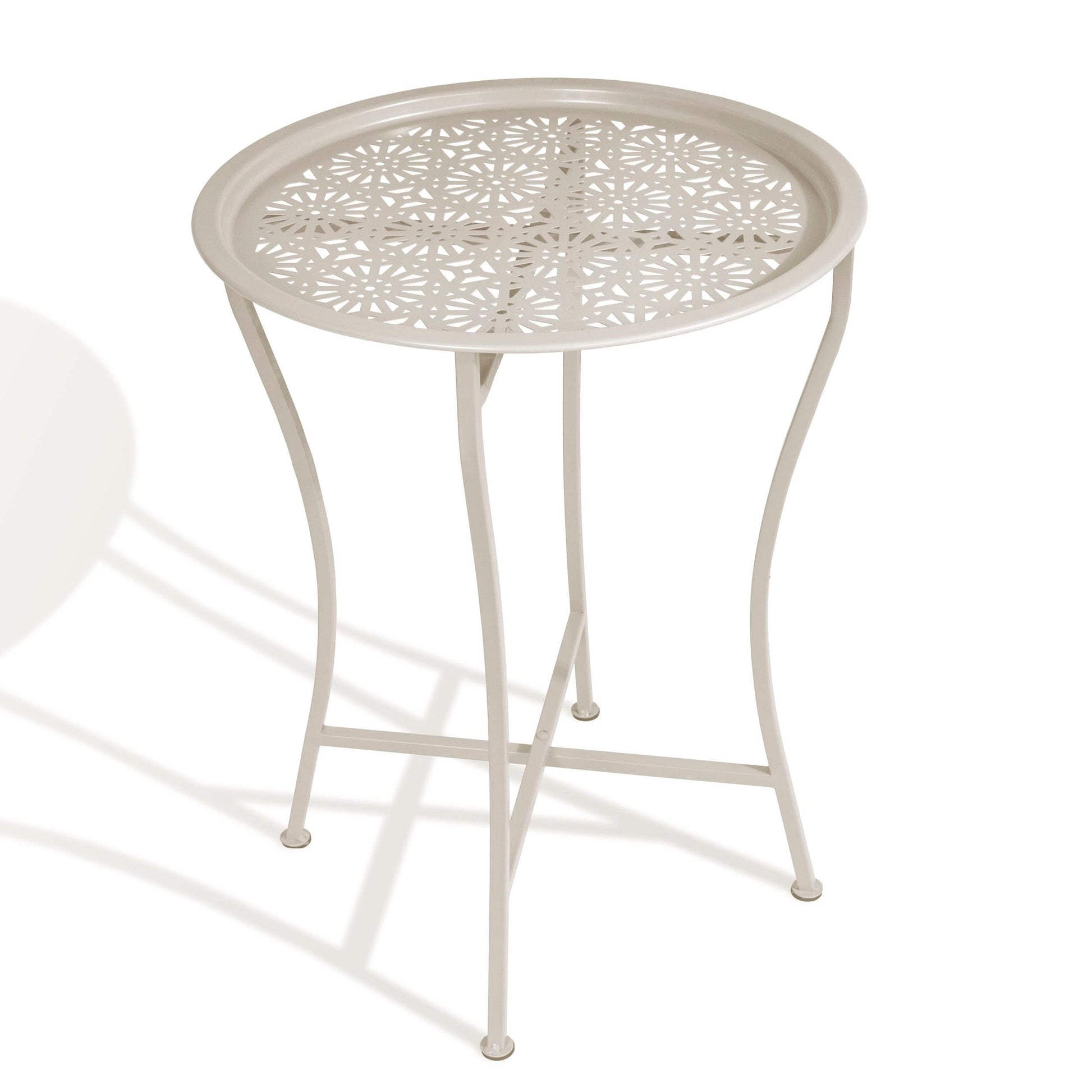 Atlantic Daisy Tray Table, Heavy - Duty Metal Construction, UV - Coated for Outdoor Use, Foldable Stand with Removable Daisy Pattern Top Tray, PN 82050198 in Stone - Bircata