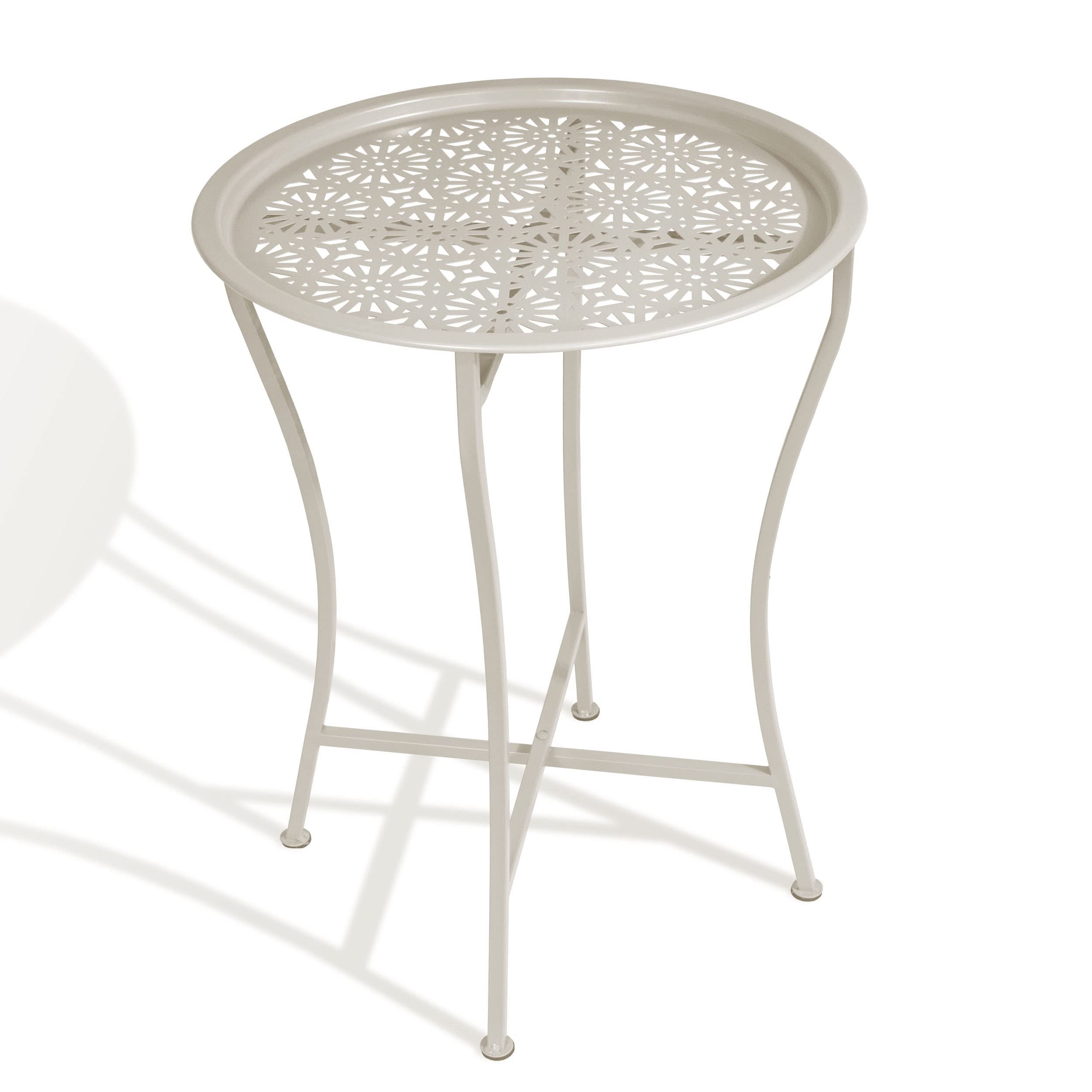 Atlantic Daisy Tray Table, Heavy - Duty Metal Construction, UV - Coated for Outdoor Use, Foldable Stand with Removable Daisy Pattern Top Tray, PN 82050198 in Stone - Bircata