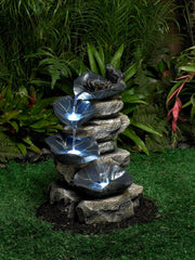 Frog and Four Lily Pad Rustic Outdoor Floor Water Fountain 21" High with LED