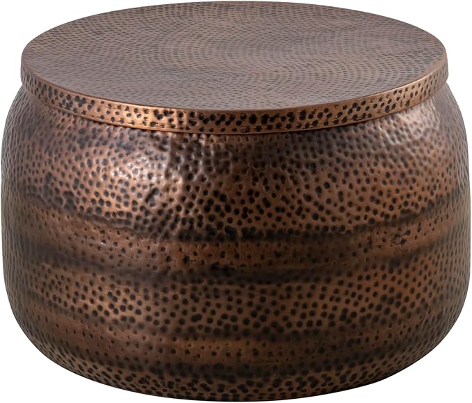 Modern Round Aluminum Hammered Embossed Texturing Metal Drum Side Table