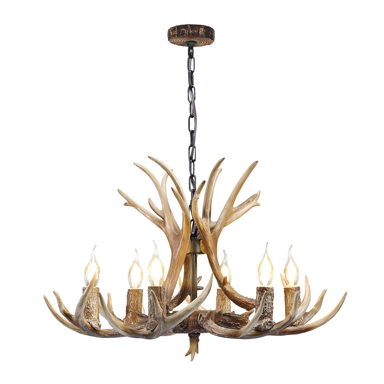 HUITICO Rustic Antler Chandelier Lighting, 6 Light Resin Deer Antler Chandelier Vintage Style for Living Room Dining Room Bedroom Retro Deer Horn Cabin Light