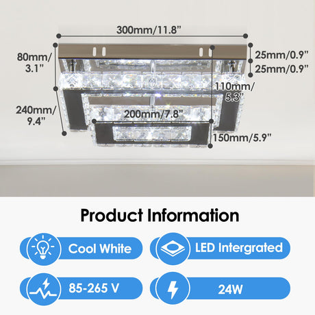 LED Crystal Ceiling Light Modern Flush Mount Rectangular Ceiling Lamp K9 Stainless