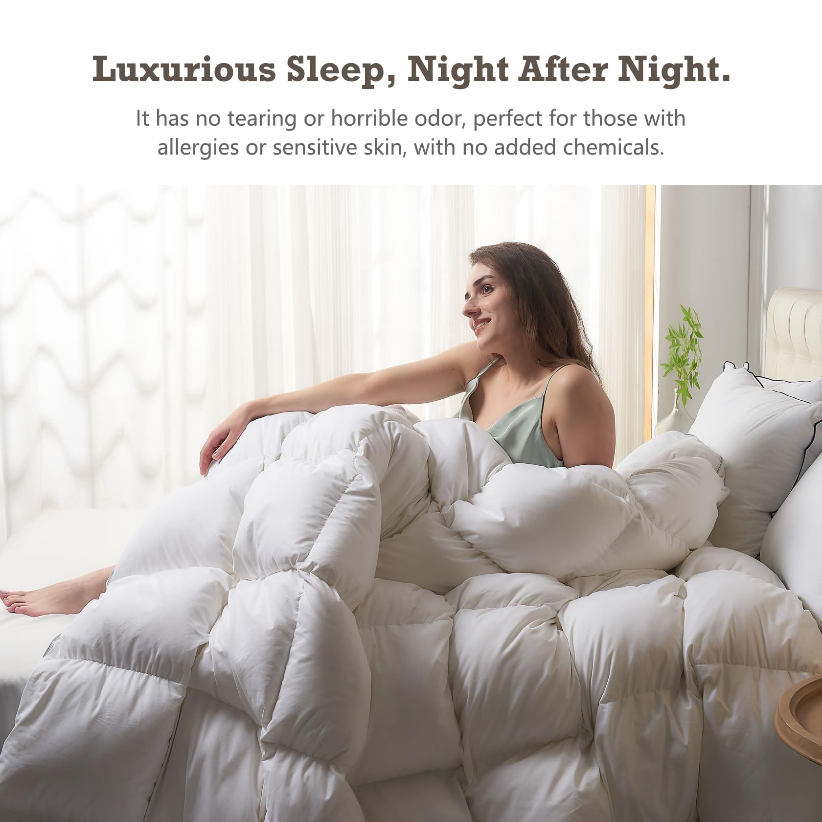 BPC Luxury Feathers Down Comforter Twin Size All Season Duvet Insert - Cloud Fluffy 750 Fill Power, Ultra-Soft Egyptian Cotton, Solid White, 68x90 Inches