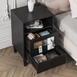 Black Nightstand with Charging Station, End Table with Glass Drawers, Night Stand with LED Lights,