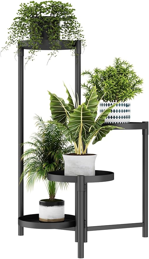 Plant Stand indoor outdoor - 2 Tier black Tall Metal Flower Pot Holder Potted