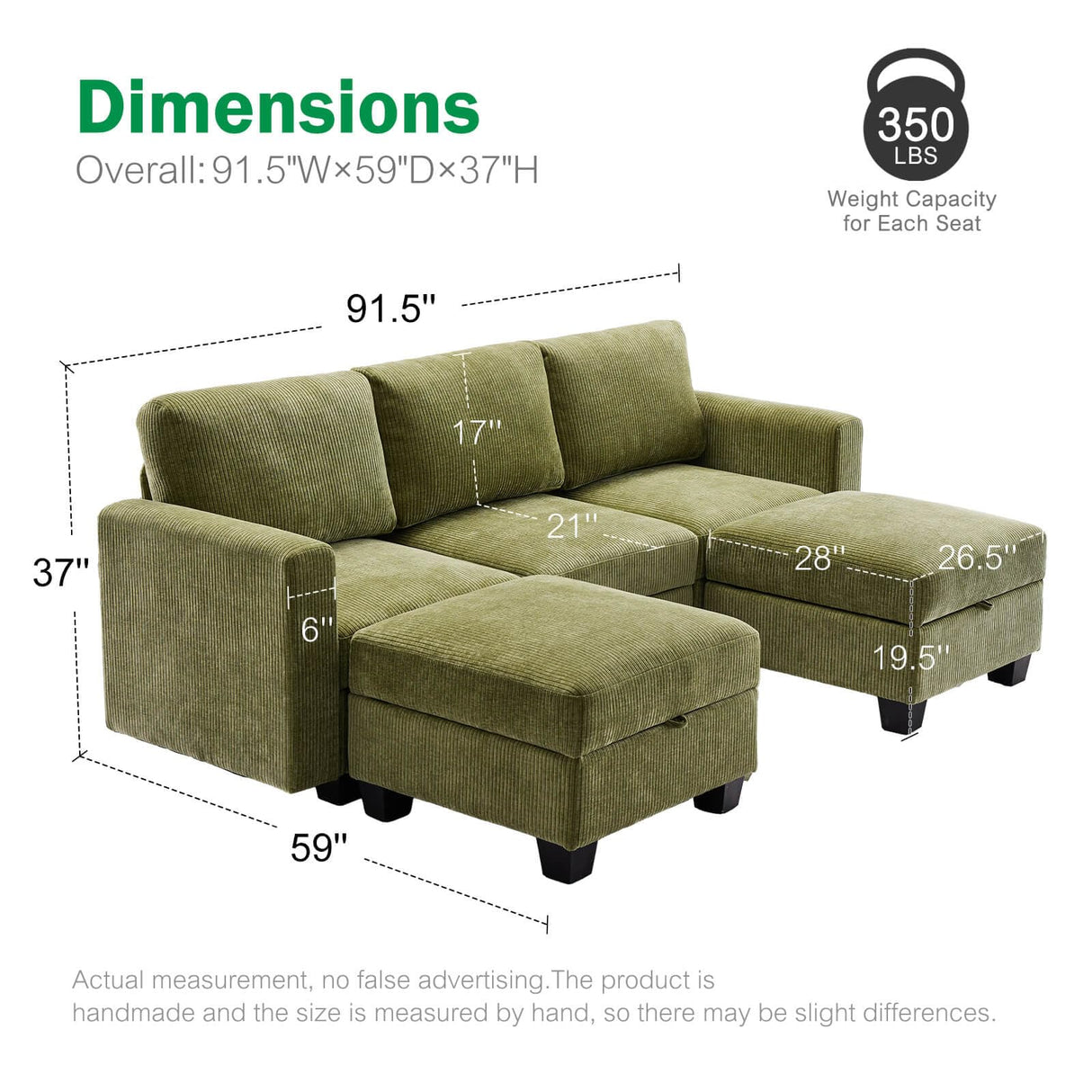 luxury Modular Sectional Sofa w/Storage Seat, 92" U Shaped Modular Couch