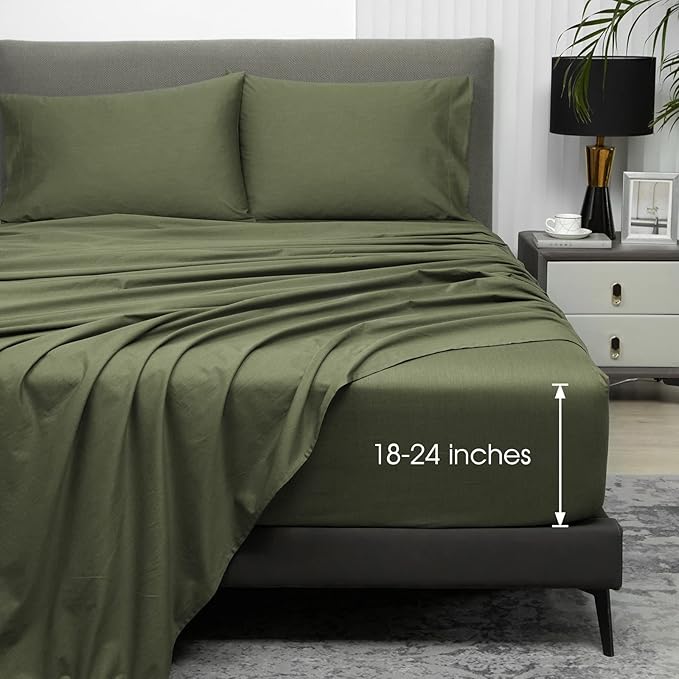 Extra Deep Pocket King Sheet Sets Fits 18"-24" in Deep Mattress -100% Cotton King Sheet Set,