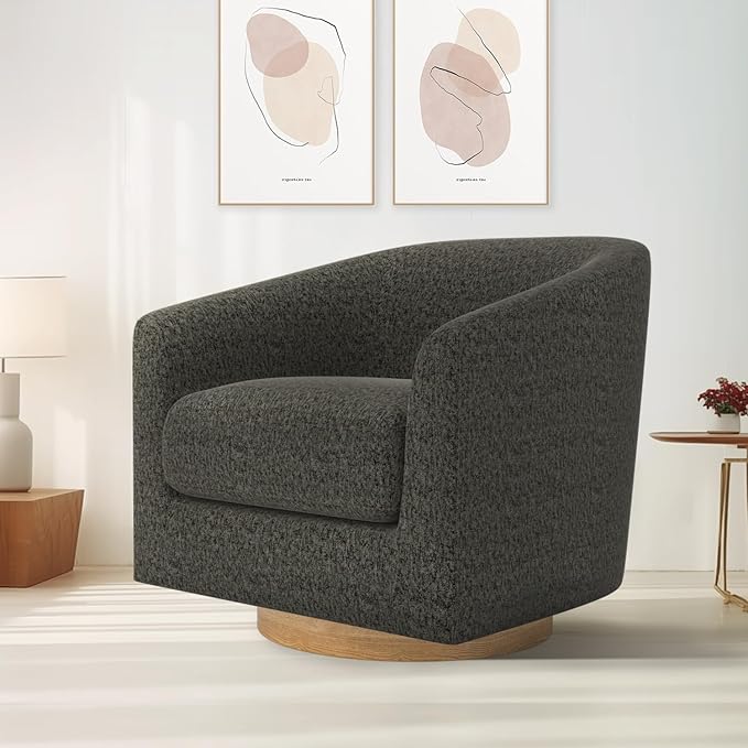 Accent Chair,Memory Foam Upholstered Barrel Sofa Chair, Linen Living Room
