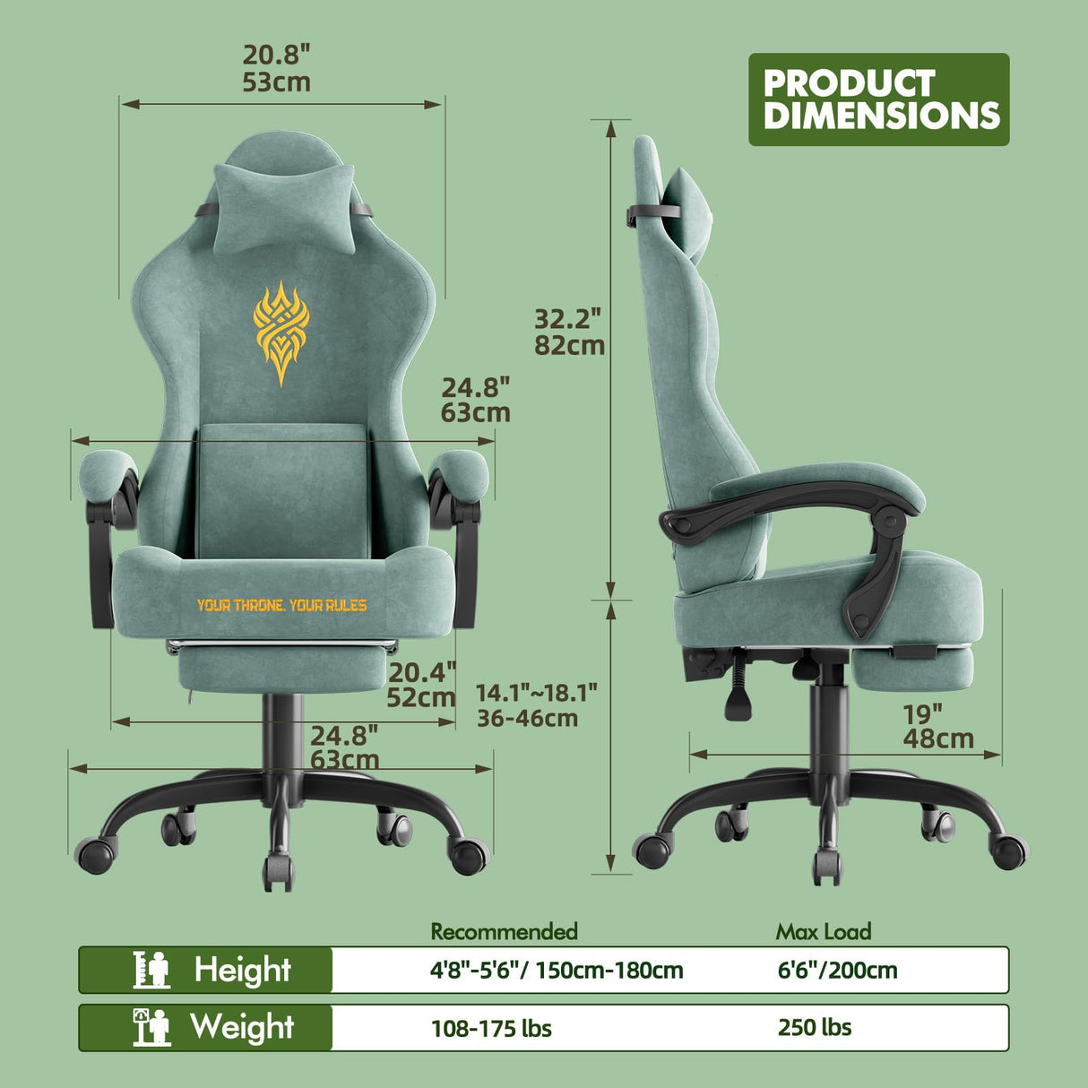 Velvet Gaming Chair with Footrest - Ergonomic High Back Computer Chair with Massage Lumbar Support