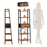 5 Tier Ladder Shelf with Drawer, Tall Bookshelf Storage Shelves, Bookcase Standing Shelf